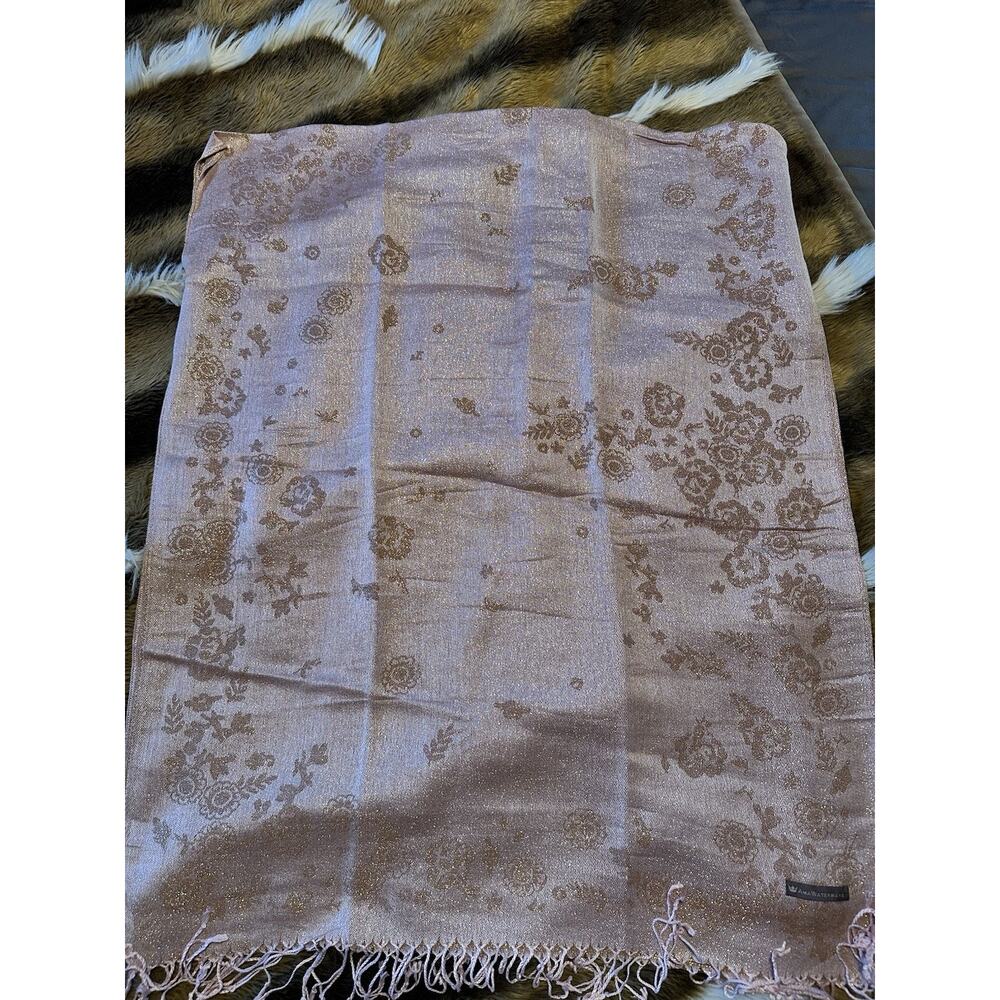 AmaWaterways Rose Gold Shimmer Scarf/Wrap Tasseled 34" x 27" Beautiful Wrap